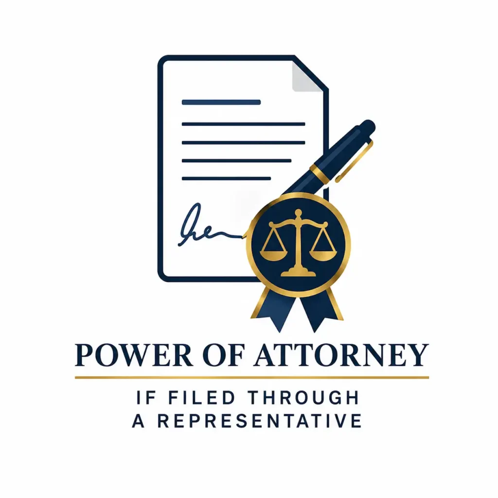 Power of Attorney, if filed through a representative Power of Attorney, if filed through a representative