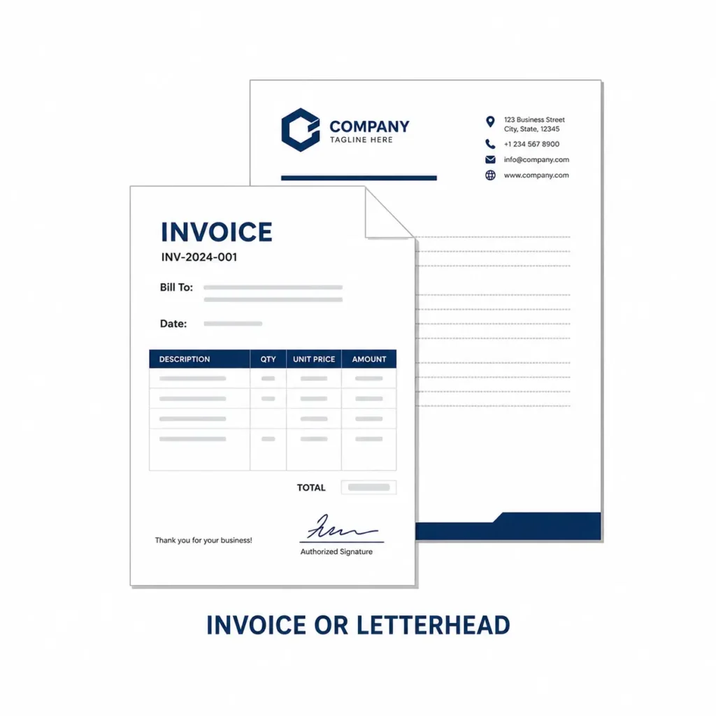 Invoice or letterhead Invoice or letterhead